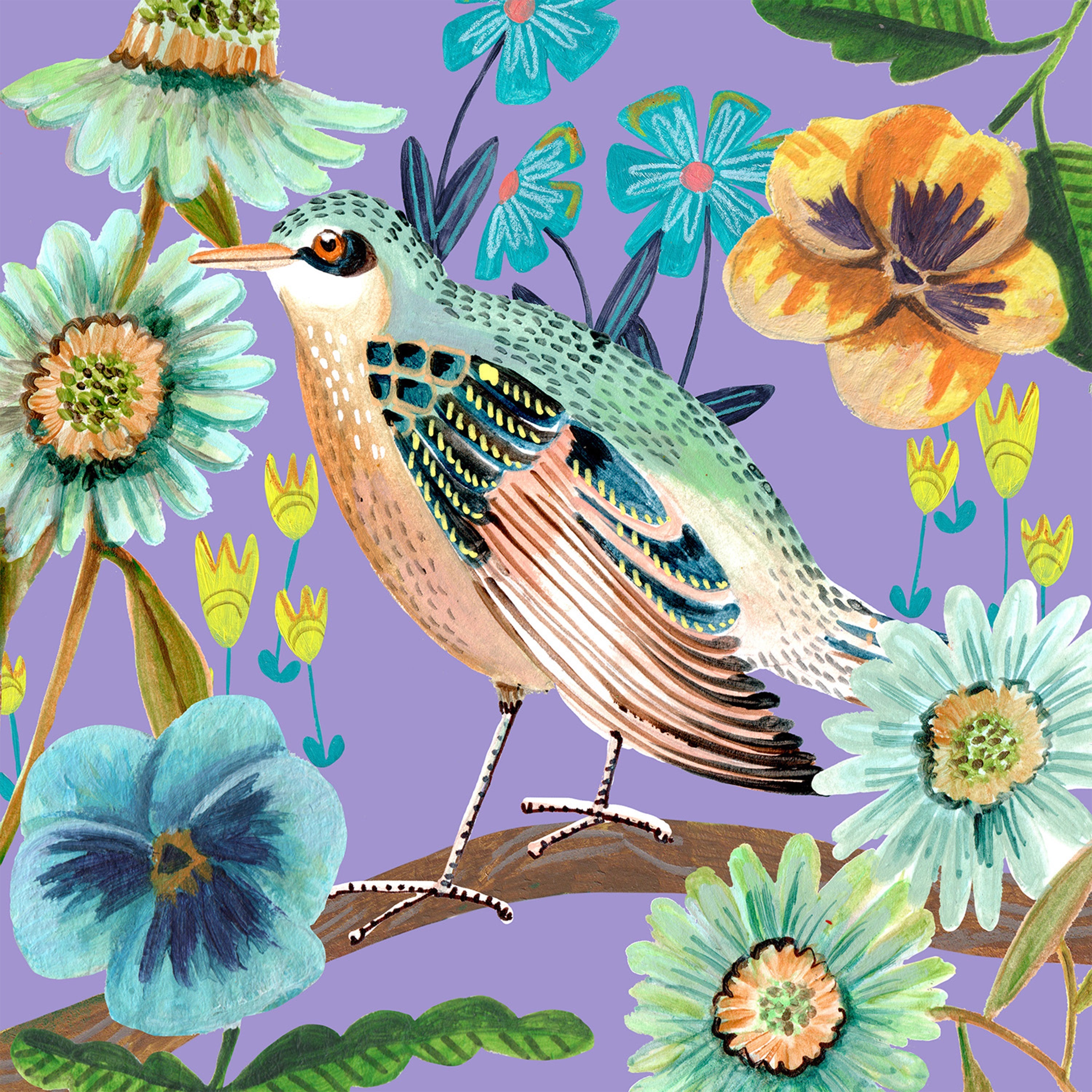 wall-art-print-canvas-poster-framed-Bird and Flowers, Style C-1