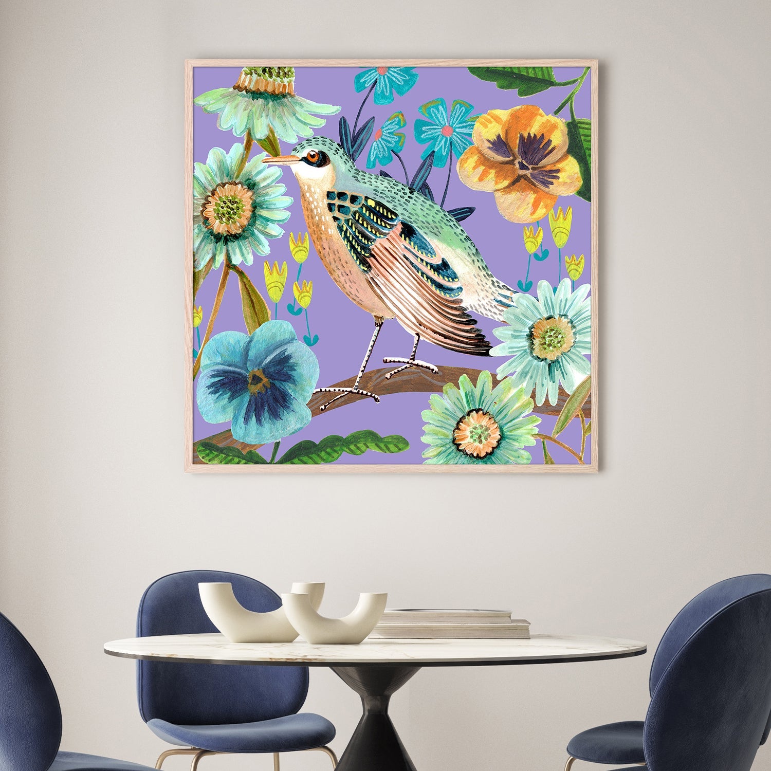 wall-art-print-canvas-poster-framed-Bird and Flowers, Style C-2