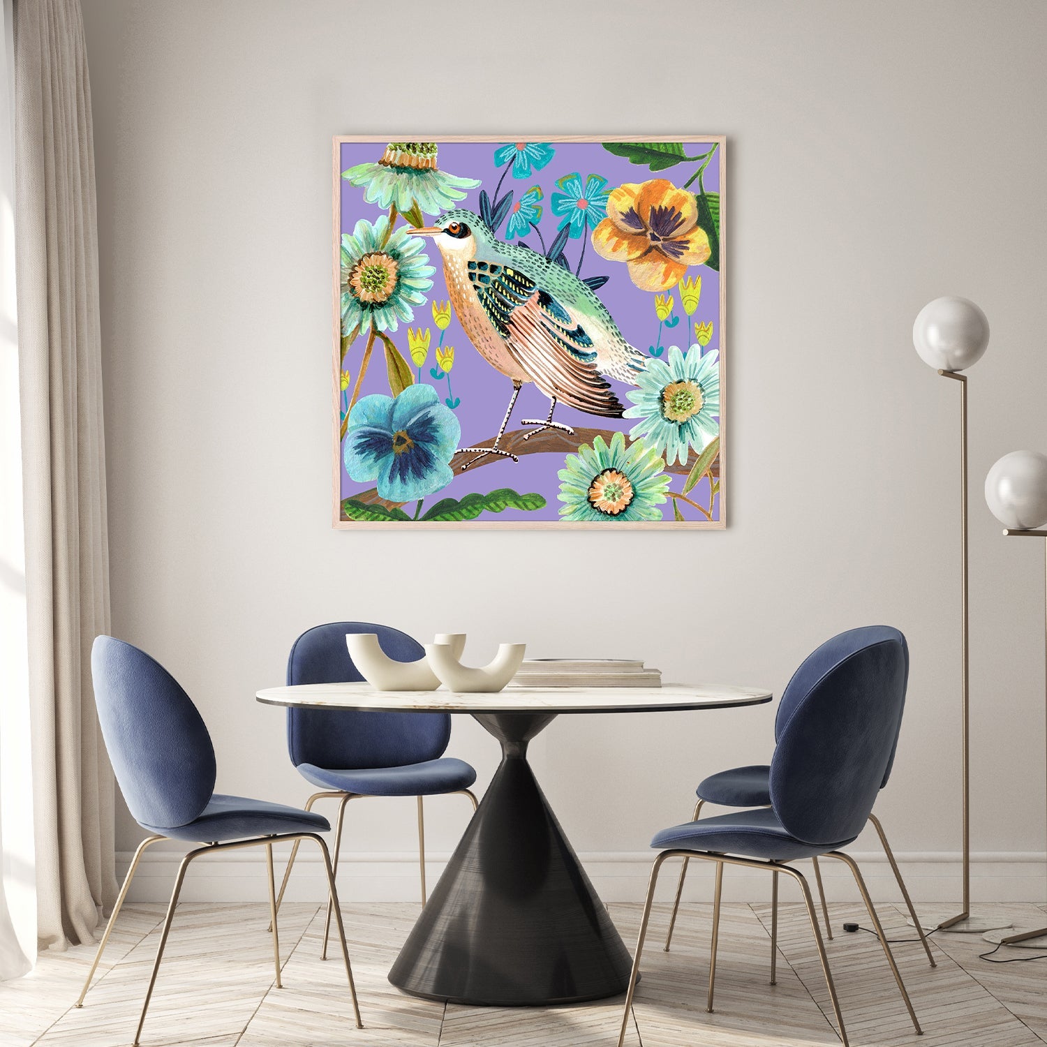 wall-art-print-canvas-poster-framed-Bird and Flowers, Style C-9