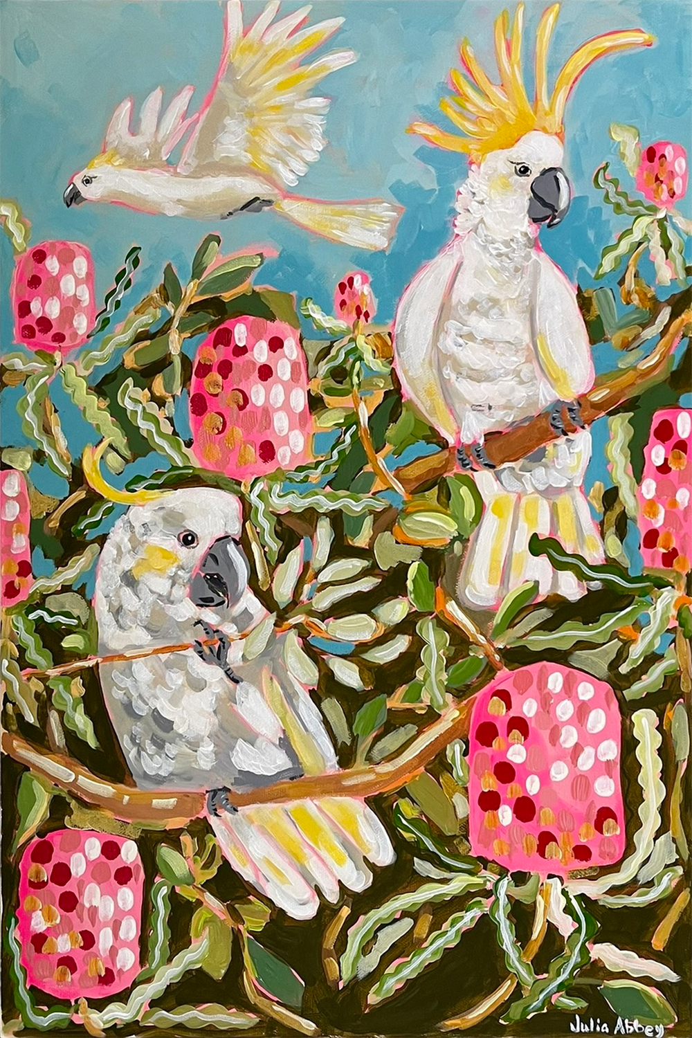 wall-art-print-canvas-poster-framed-Birds And Banksias , By Julia Abbey-1