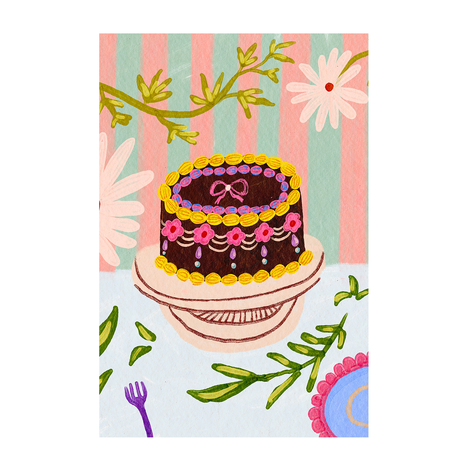 wall-art-print-canvas-poster-framed-Birthday Cake And Flowers , By Kartika Paramita-1