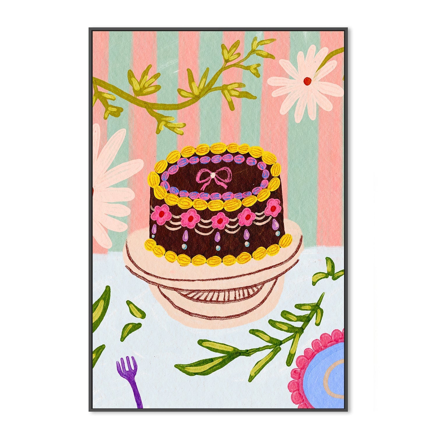 wall-art-print-canvas-poster-framed-Birthday Cake And Flowers , By Kartika Paramita-3