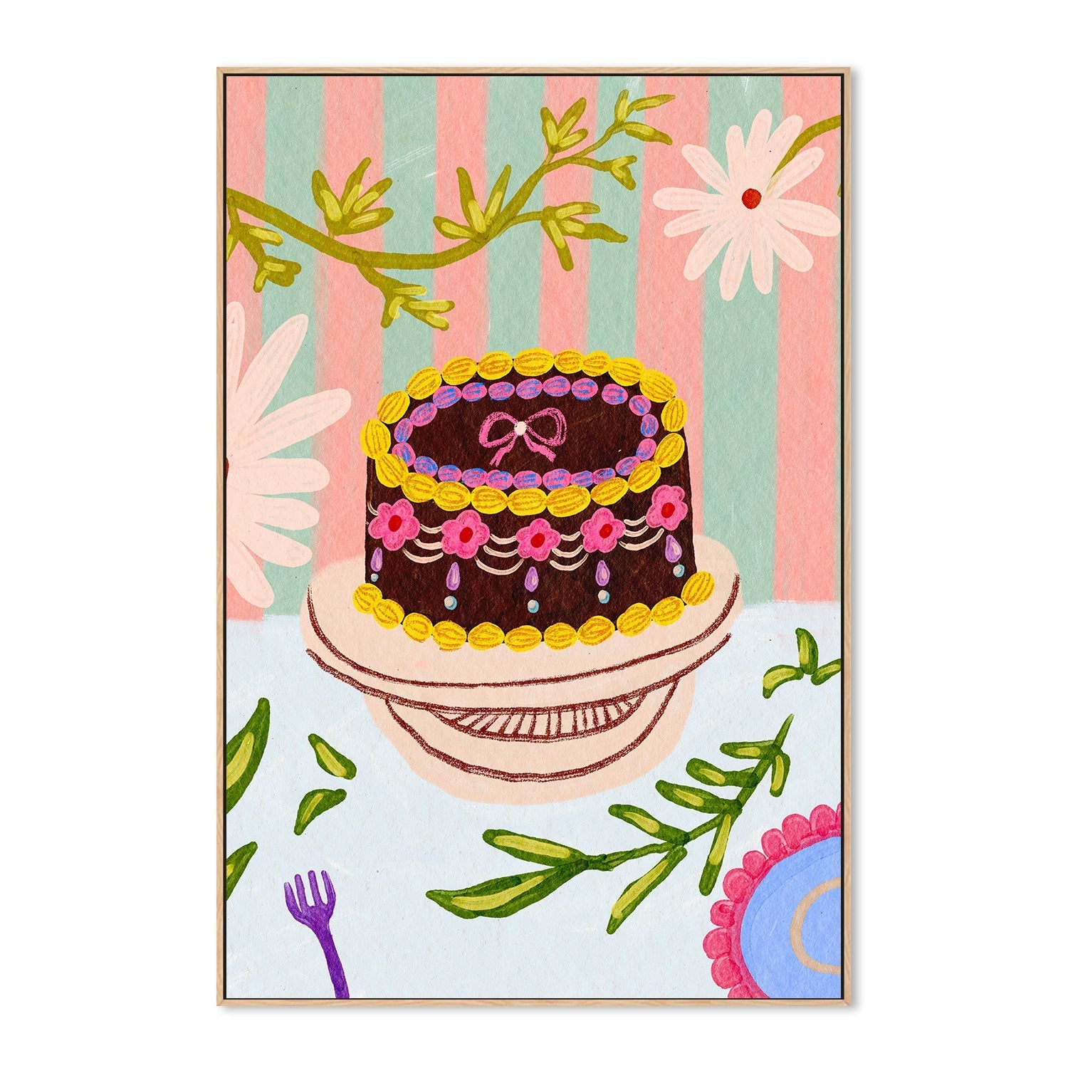 wall-art-print-canvas-poster-framed-Birthday Cake And Flowers , By Kartika Paramita-4