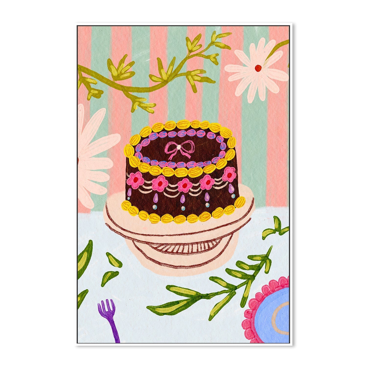 wall-art-print-canvas-poster-framed-Birthday Cake And Flowers , By Kartika Paramita-5