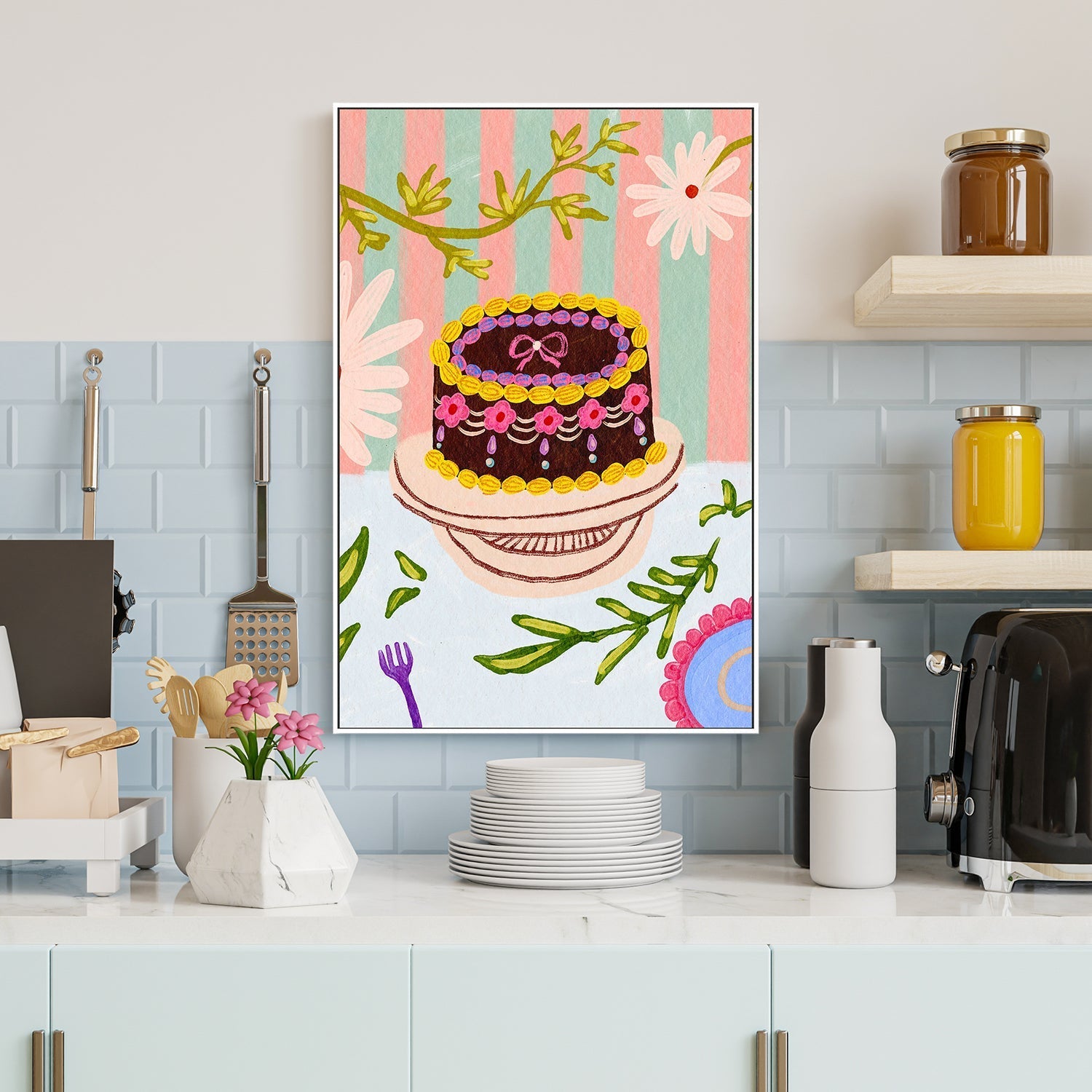 wall-art-print-canvas-poster-framed-Birthday Cake And Flowers , By Kartika Paramita-7