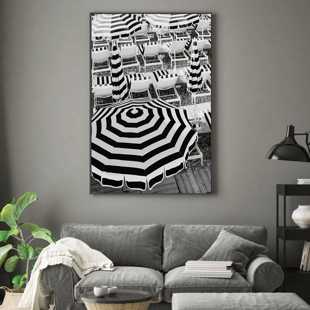 wall-art-print-canvas-poster-framed-Black and White Beach Umbrellas , By Pictufy-2