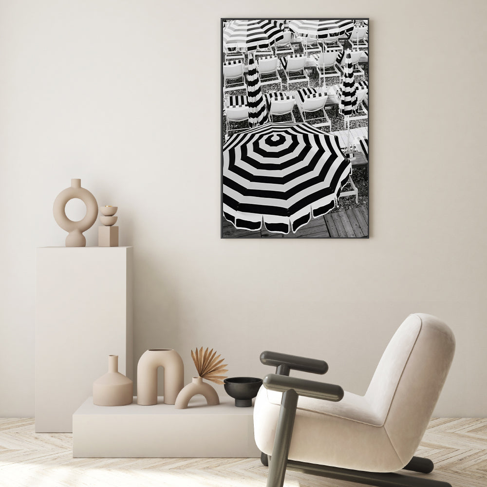 wall-art-print-canvas-poster-framed-Black and White Beach Umbrellas , By Pictufy-8
