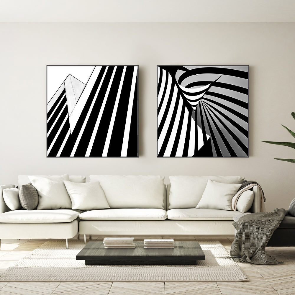 wall-art-print-canvas-poster-framed-Black And White Striped Geometry, Style A & B, Set Of 2 , By Gilbert Claes-GIOIA-WALL-ART