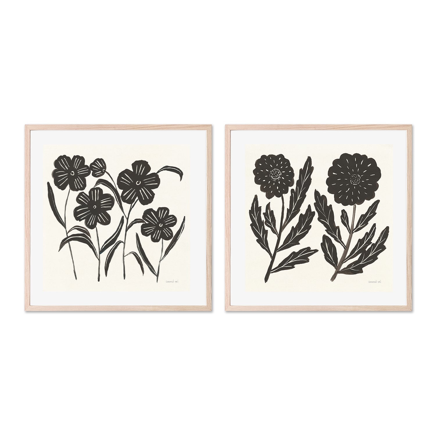 wall-art-print-canvas-poster-framed-Black Flowers, Style A & B, Set Of 2 , By Danhui Nai-GIOIA-WALL-ART