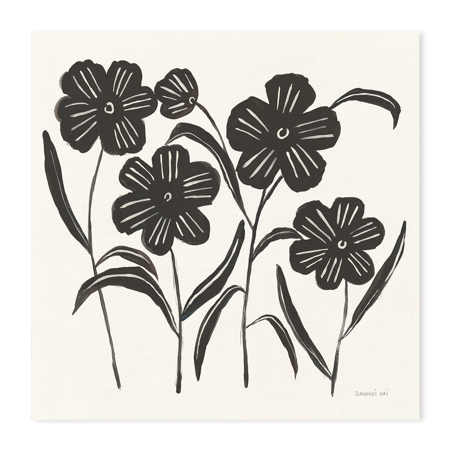 wall-art-print-canvas-poster-framed-Black Flowers, Style A & B, Set Of 2 , By Danhui Nai-GIOIA-WALL-ART