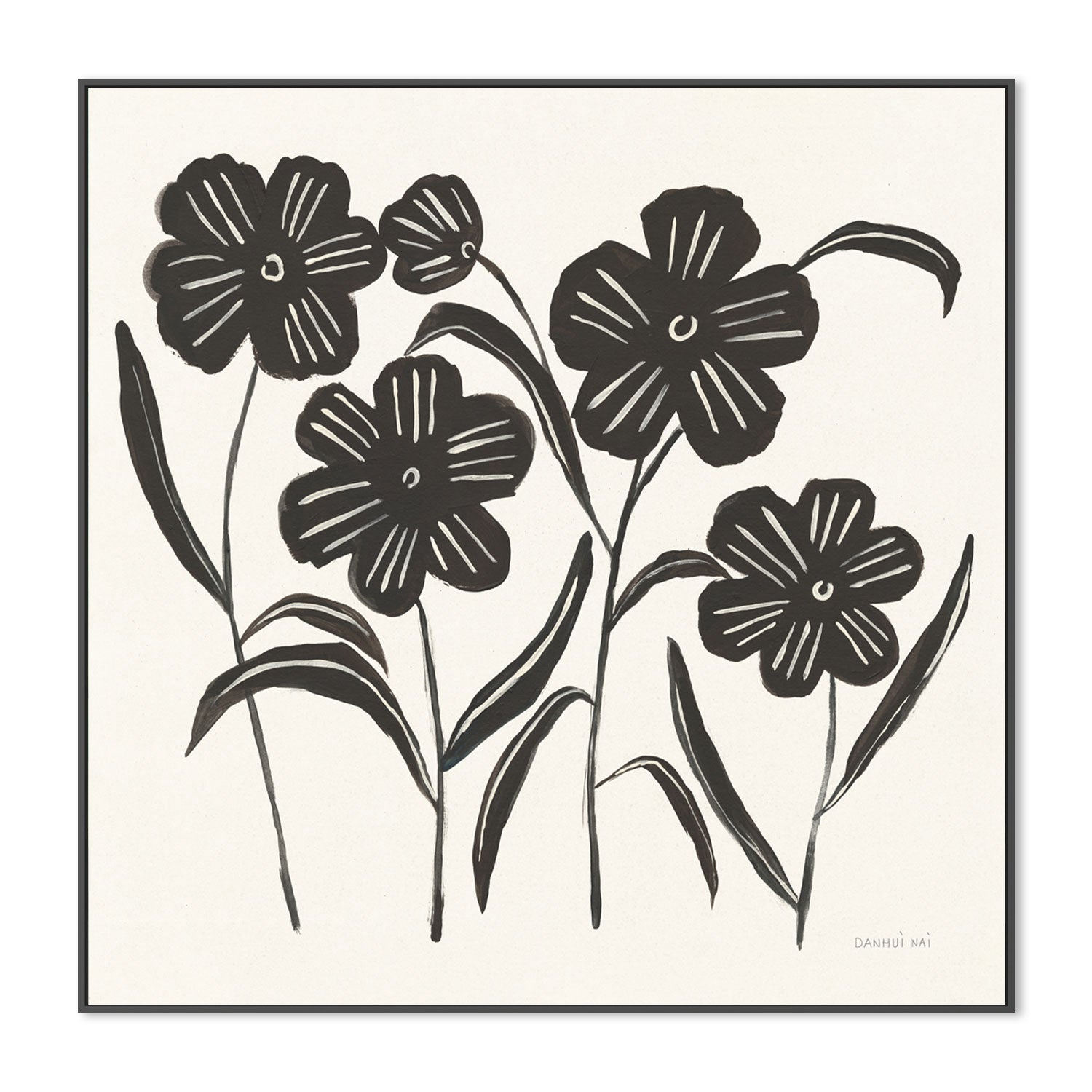 wall-art-print-canvas-poster-framed-Black Flowers, Style A , By Danhui Nai-GIOIA-WALL-ART