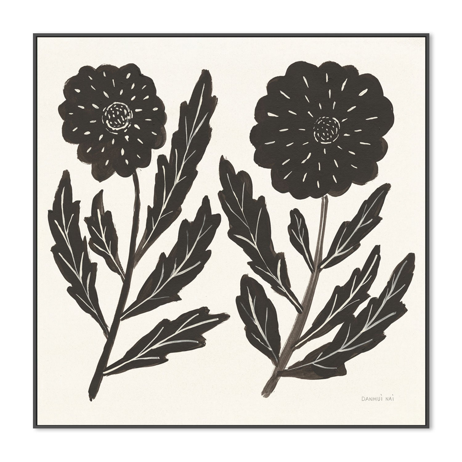 wall-art-print-canvas-poster-framed-Black Flowers, Style B , By Danhui Nai-GIOIA-WALL-ART