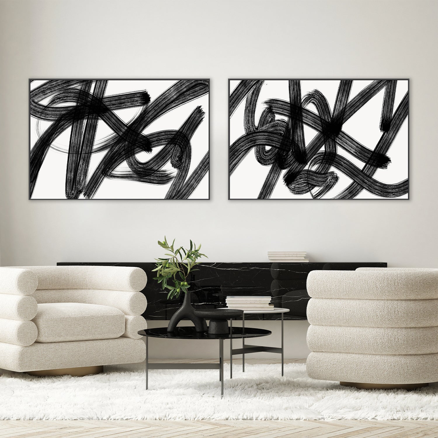 wall-art-print-canvas-poster-framed-Black Scribbles, Style A & B, Set Of 2 , By Kim Curinga-7