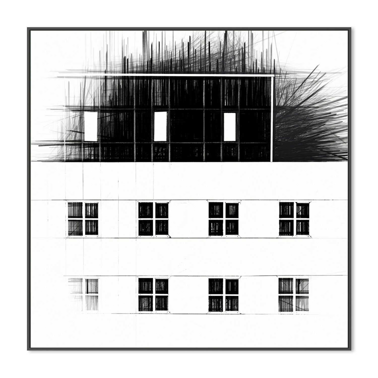 wall-art-print-canvas-poster-framed-Black Sketched Building , By Gilbert Claes-GIOIA-WALL-ART