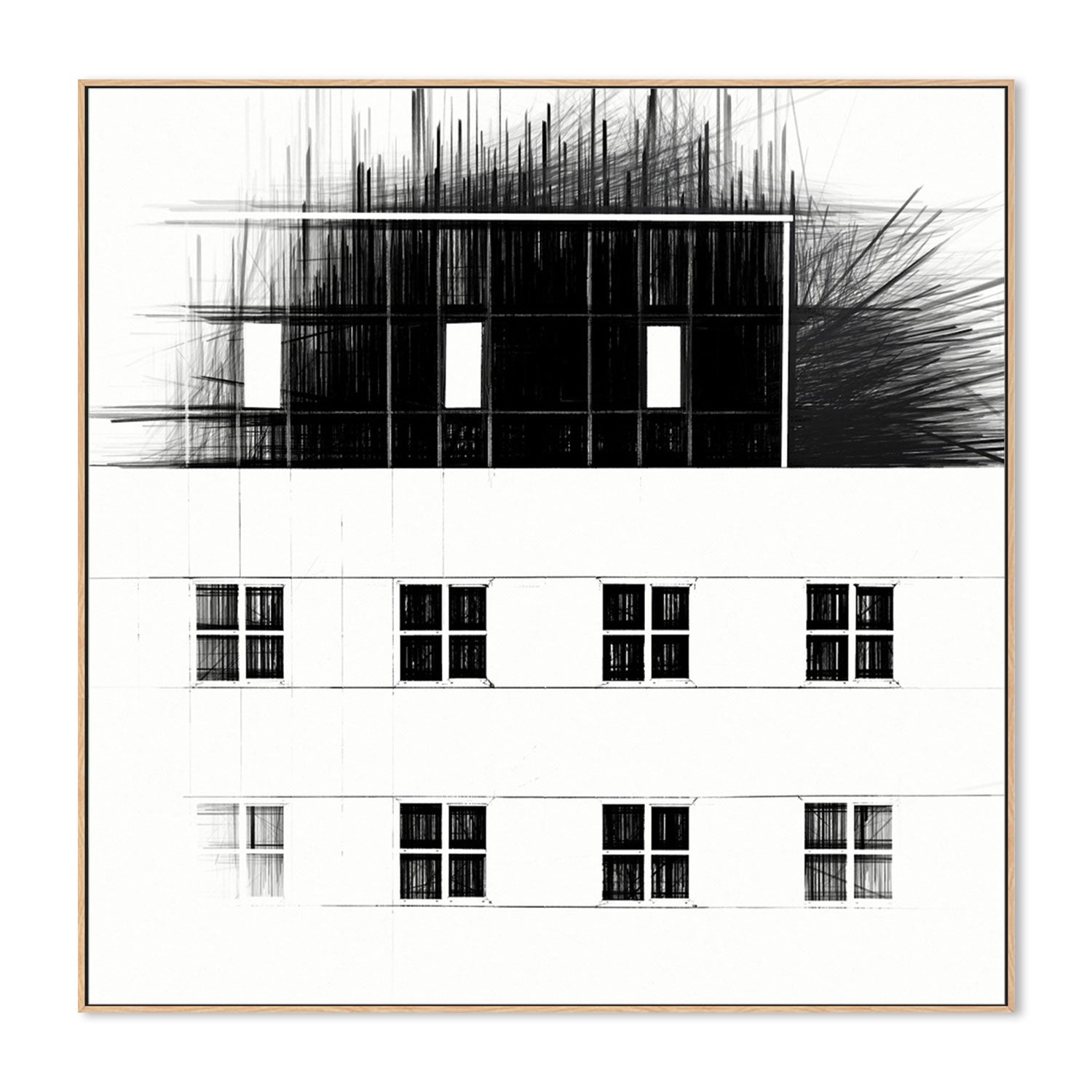 wall-art-print-canvas-poster-framed-Black Sketched Building , By Gilbert Claes-GIOIA-WALL-ART