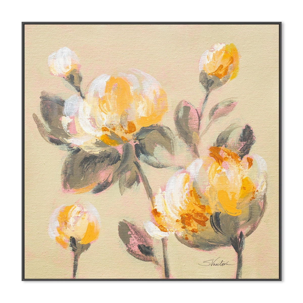 wall-art-print-canvas-poster-framed-Blooming Yellow Peonies , By Silvia Vassileva-GIOIA-WALL-ART