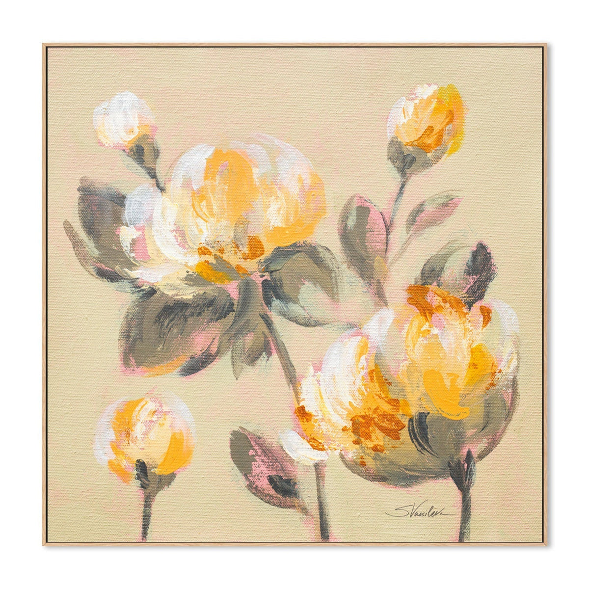 wall-art-print-canvas-poster-framed-Blooming Yellow Peonies , By Silvia Vassileva-GIOIA-WALL-ART