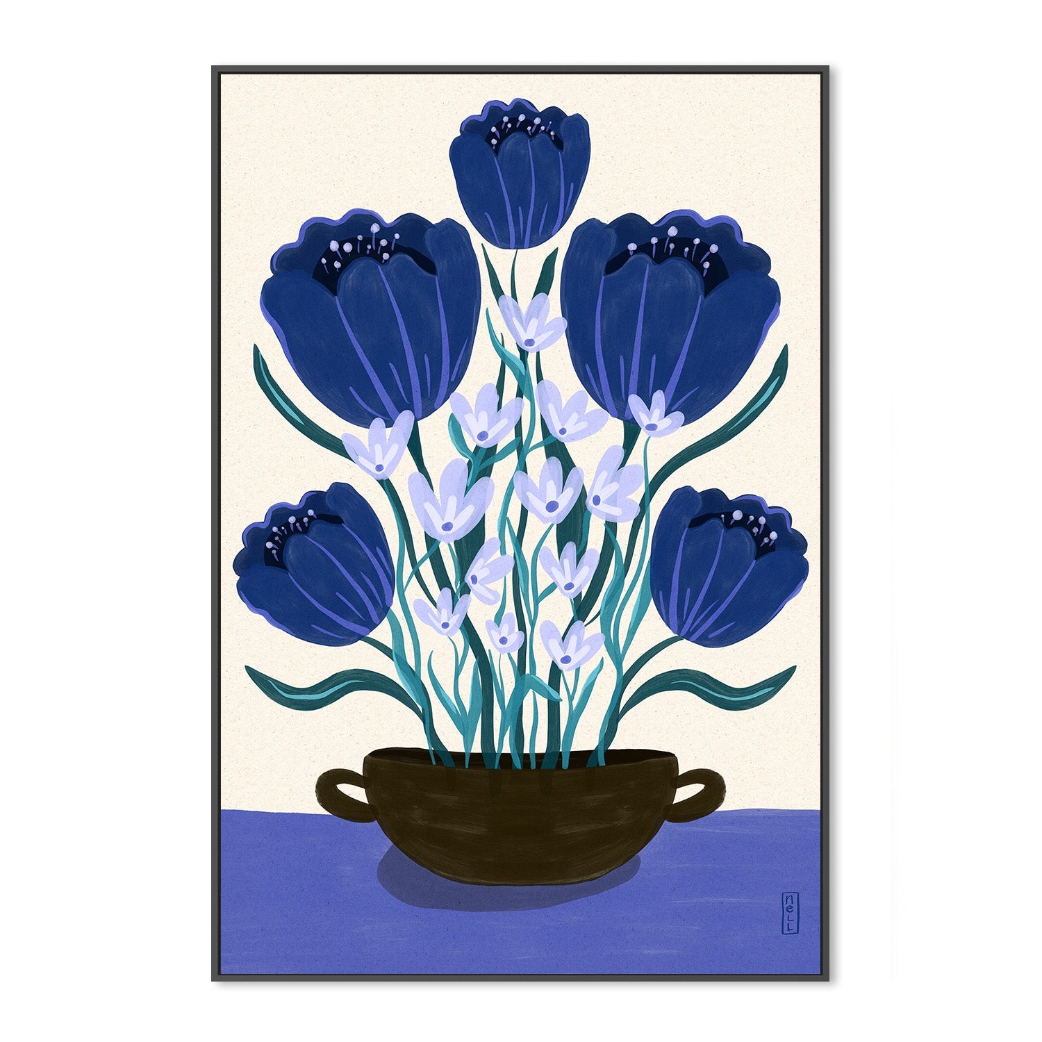 wall-art-print-canvas-poster-framed-Blue Berry Dreams Retro Flowers-3