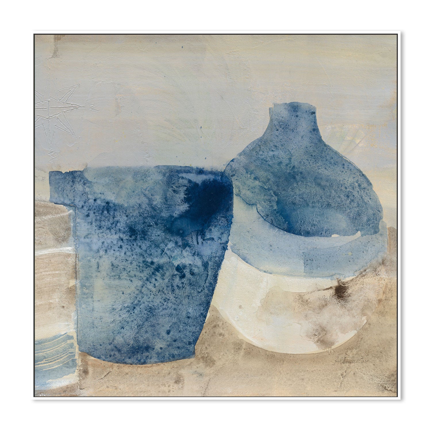 wall-art-print-canvas-poster-framed-Blue Ceramic Pots, Style A , By Albena Hristova-GIOIA-WALL-ART