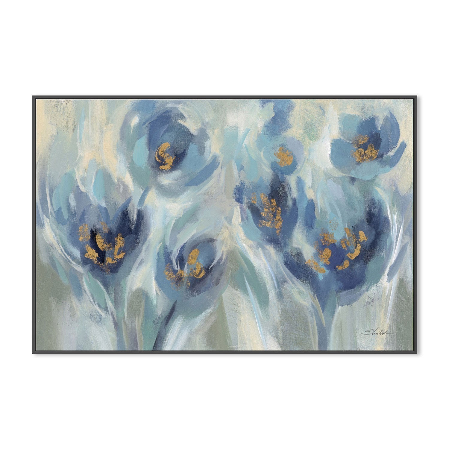 wall-art-print-canvas-poster-framed-Blue Fairy Tale Floral Light, Style C-by-Silvia Vassileva-Gioia Wall Art