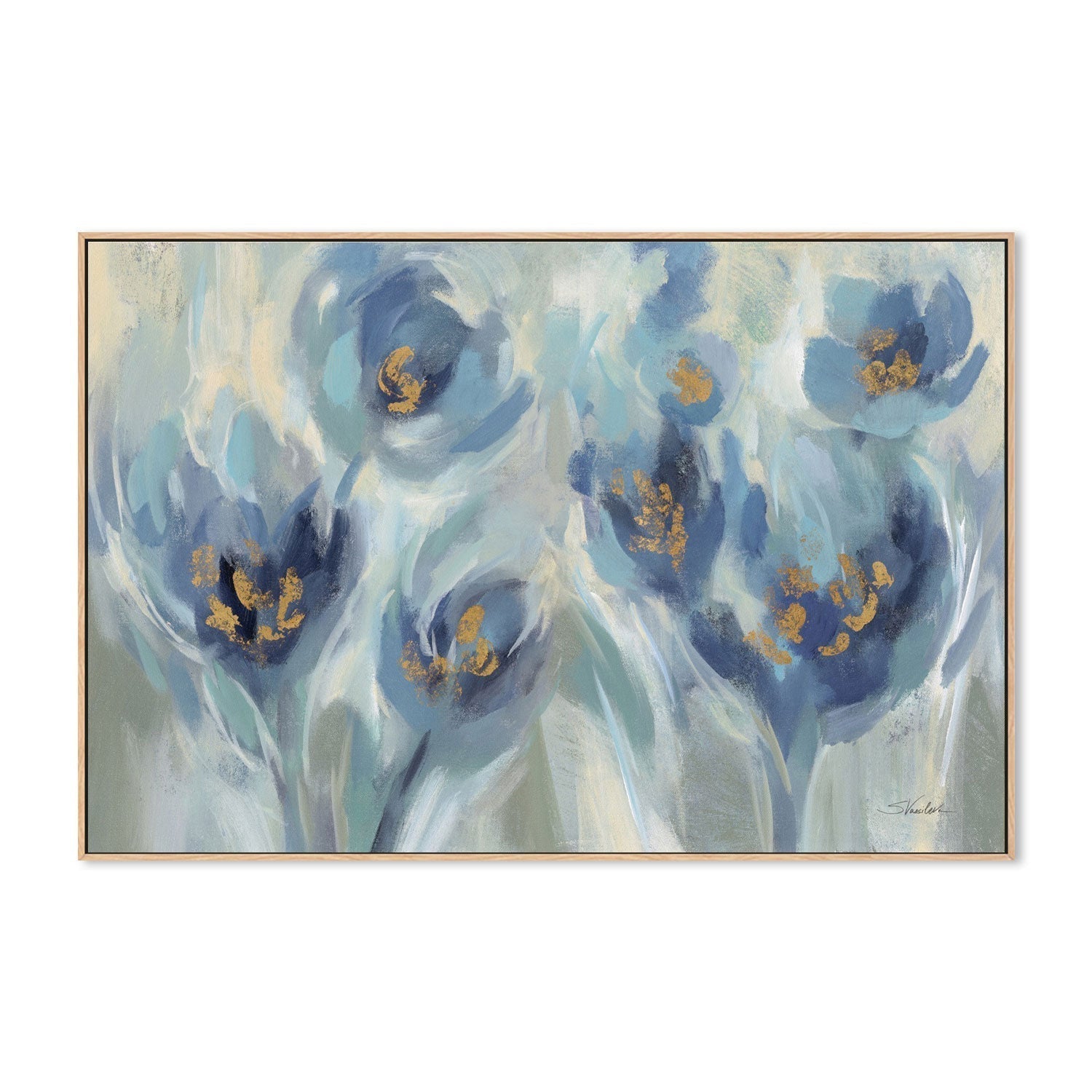 wall-art-print-canvas-poster-framed-Blue Fairy Tale Floral Light, Style C-by-Silvia Vassileva-Gioia Wall Art