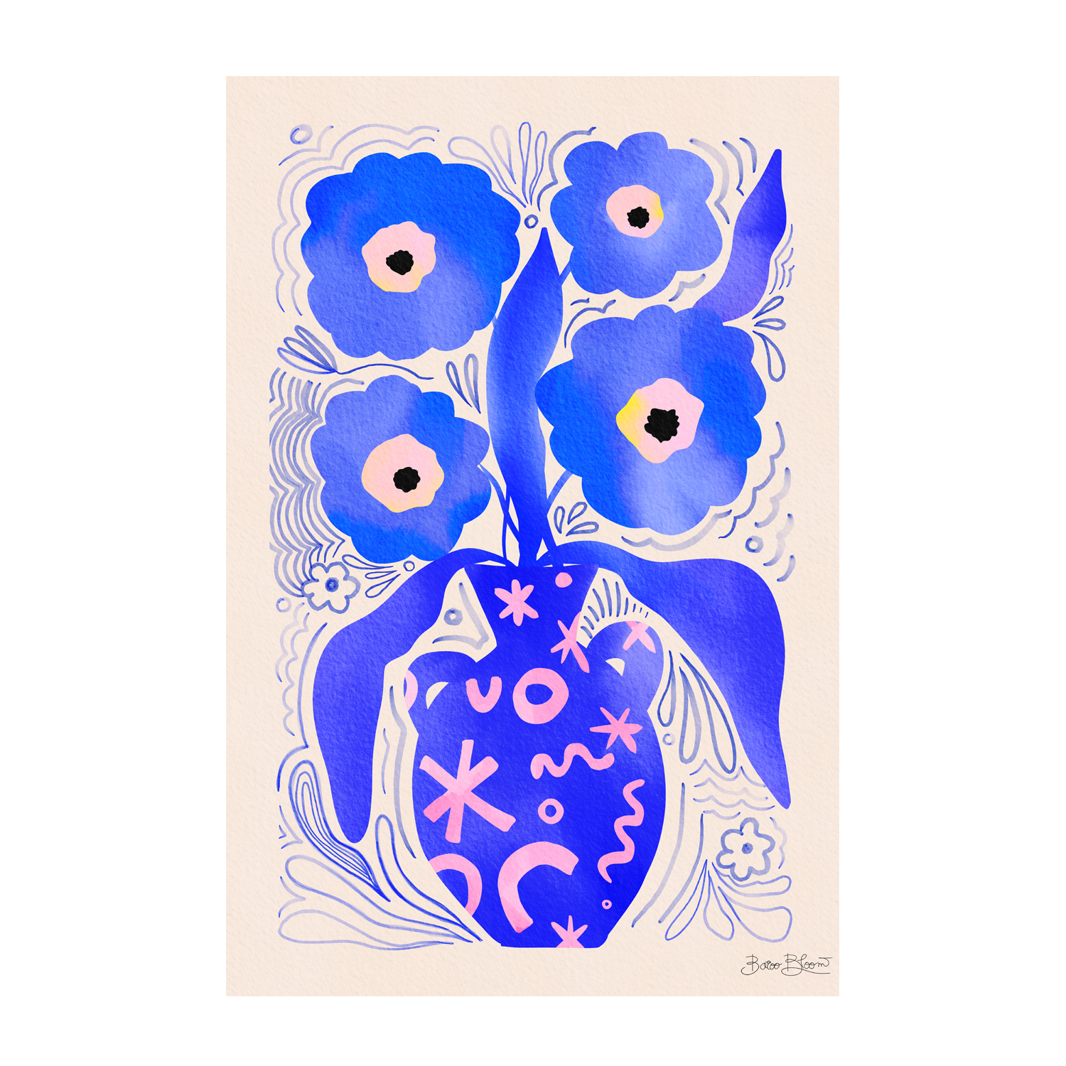 wall-art-print-canvas-poster-framed-Blue Flowers Matisse Homage-1