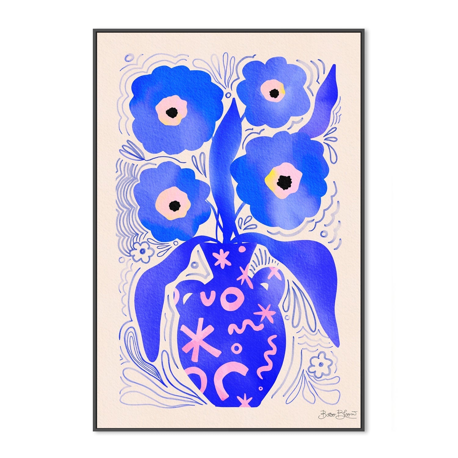 wall-art-print-canvas-poster-framed-Blue Flowers Matisse Homage-3
