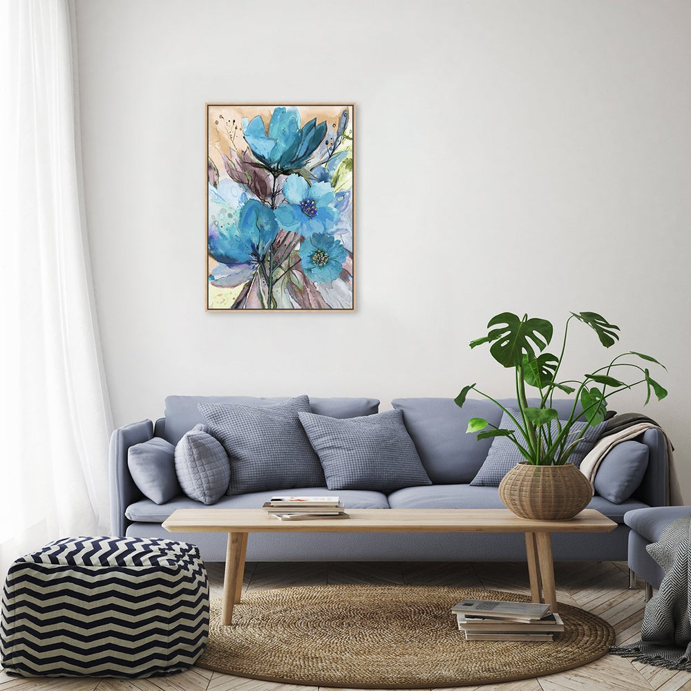 wall-art-print-canvas-poster-framed-Blue Flowers, Watercolour Painting, Style A-by-Gioia Wall Art-Gioia Wall Art