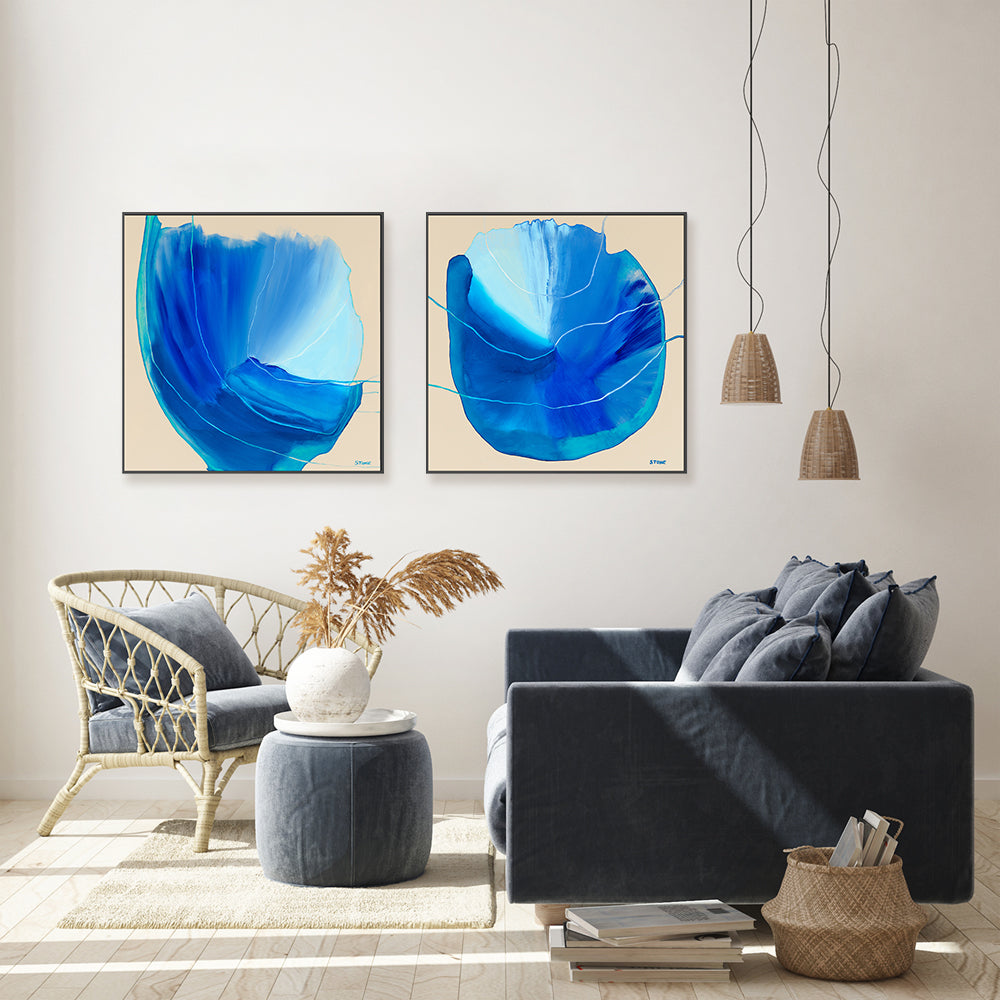 wall-art-print-canvas-poster-framed-Blue Luxe, Style A & B, Set Of 2 , By Belinda Stone-GIOIA-WALL-ART