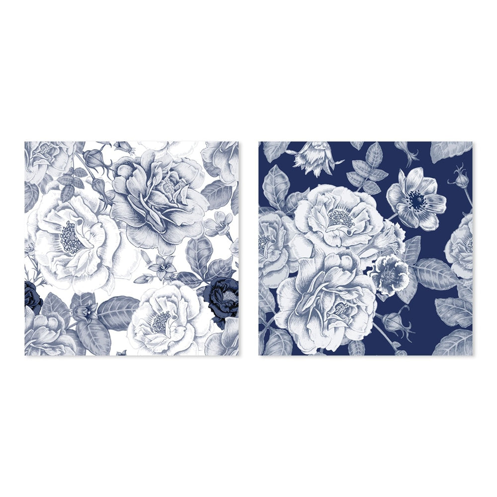 wall-art-print-canvas-poster-framed-Blue Peonies Bouquet, Vintage Floral Print, Flowers, Indigo Blue, Style A, Set Of 2-by-Gioia Wall Art-Gioia Wall Art