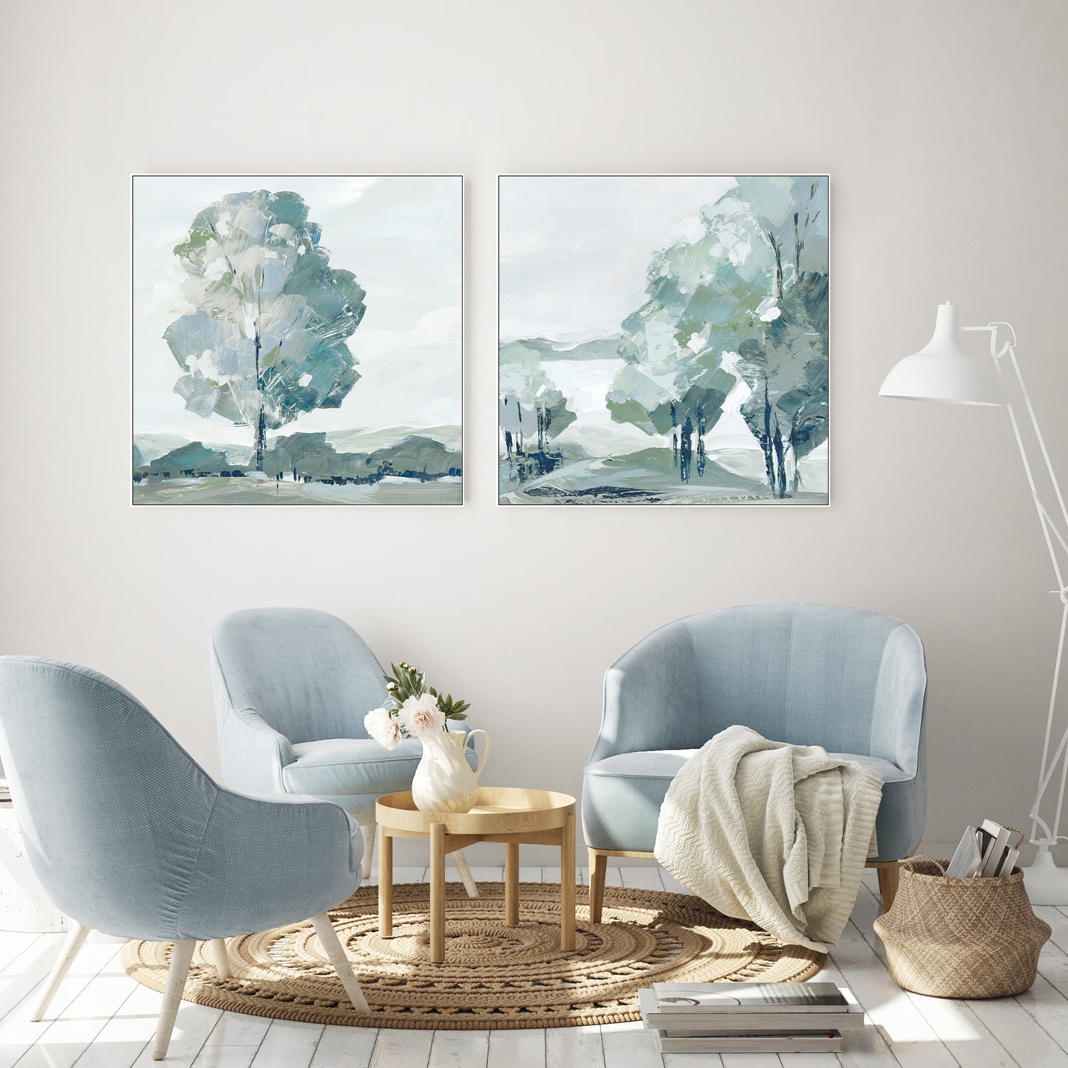 wall-art-print-canvas-poster-framed-Blue Tree Forest, Style A & B, Set Of 2 , By Leda Robertson-7