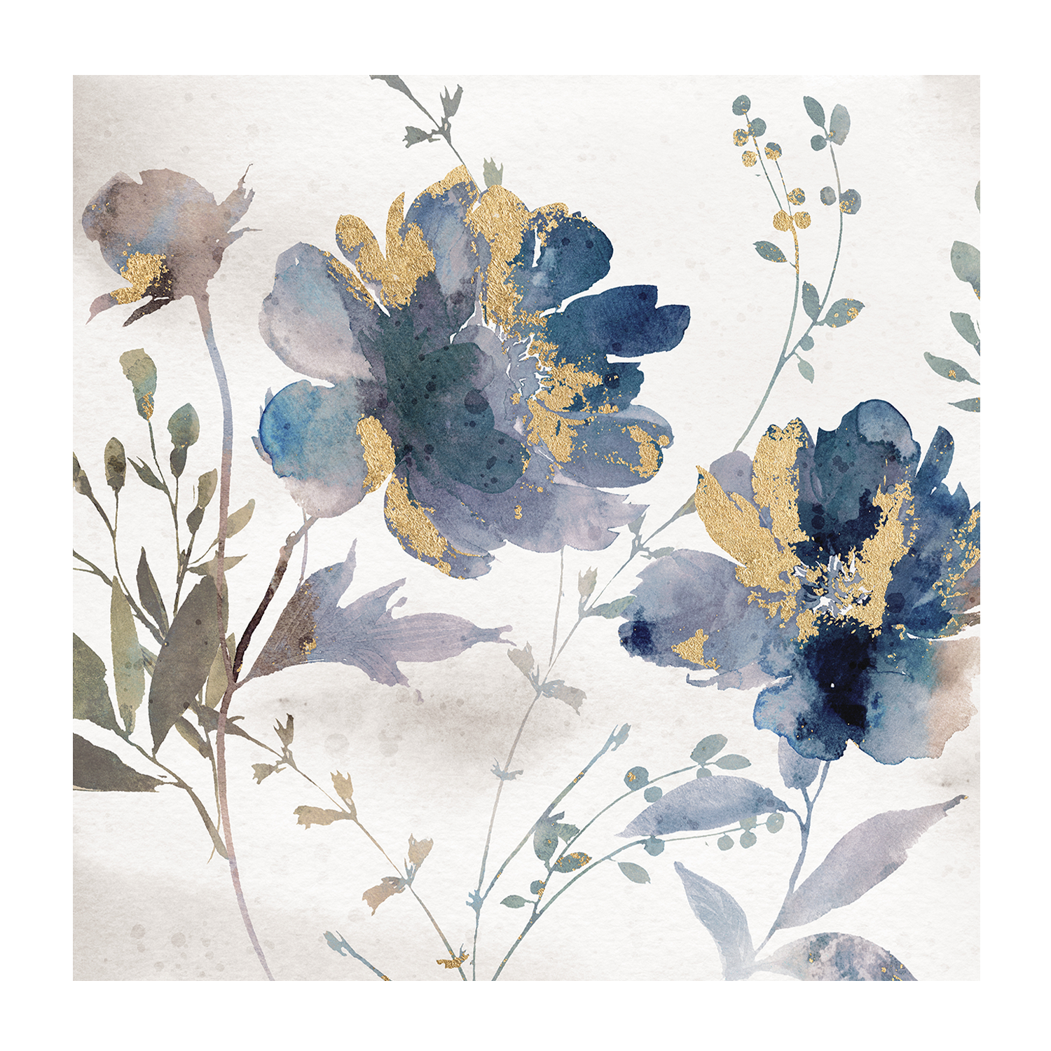 wall-art-print-canvas-poster-framed-Blue Watercolor Florals, Style A & B, Set of 2 , By Nina Blue-8