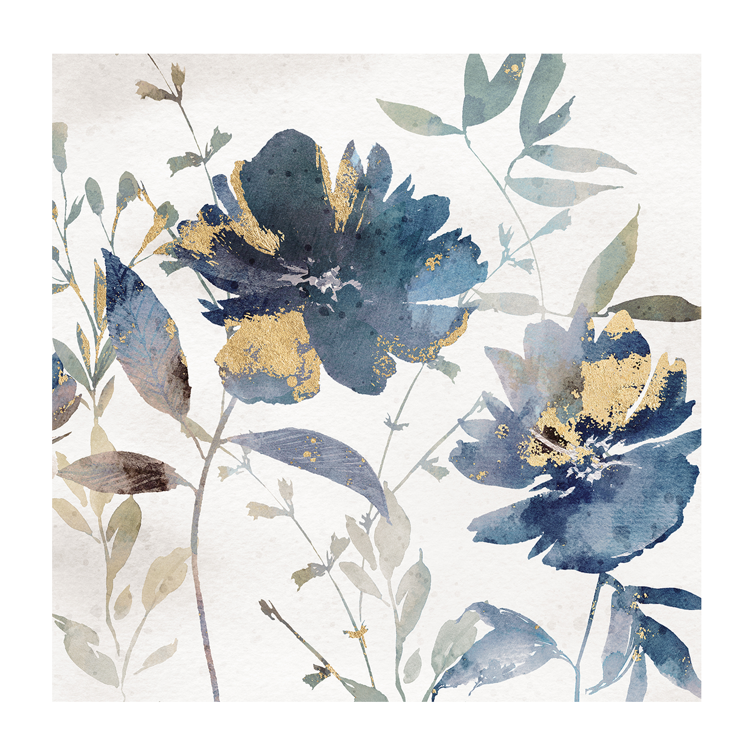 wall-art-print-canvas-poster-framed-Blue Watercolor Florals, Style A & B, Set of 2 , By Nina Blue-9