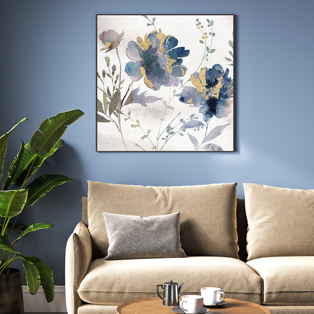 wall-art-print-canvas-poster-framed-Blue Watercolor Florals, Style A , By Nina Blue-2