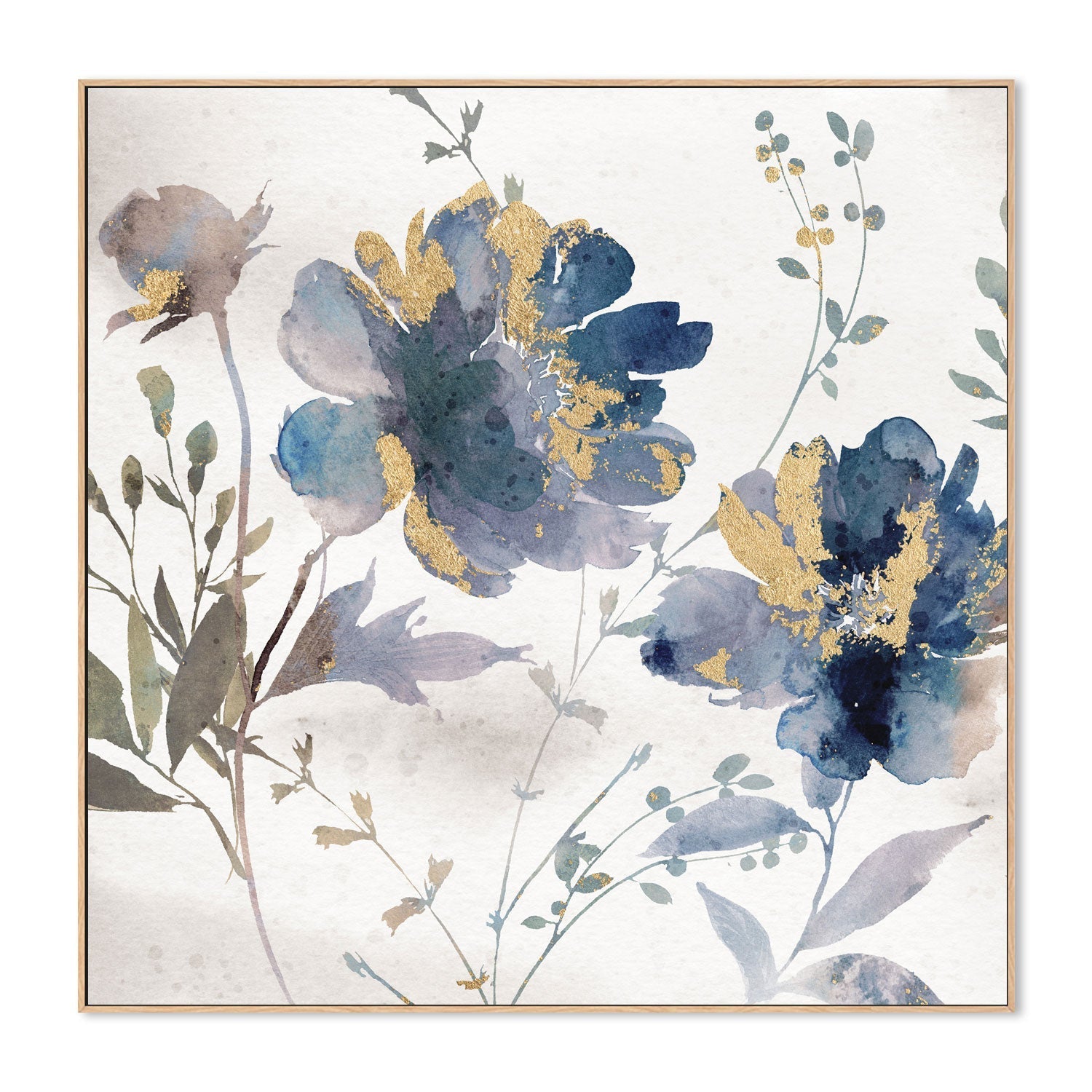wall-art-print-canvas-poster-framed-Blue Watercolor Florals, Style A , By Nina Blue-4