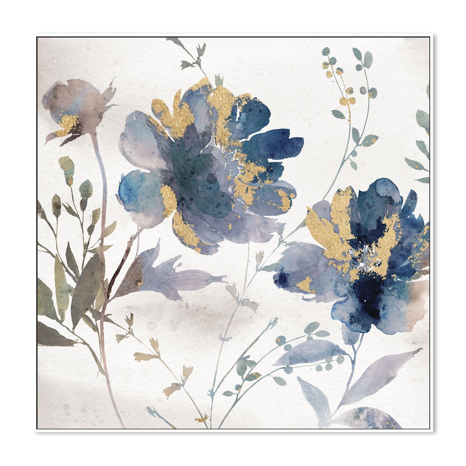 wall-art-print-canvas-poster-framed-Blue Watercolor Florals, Style A , By Nina Blue-5