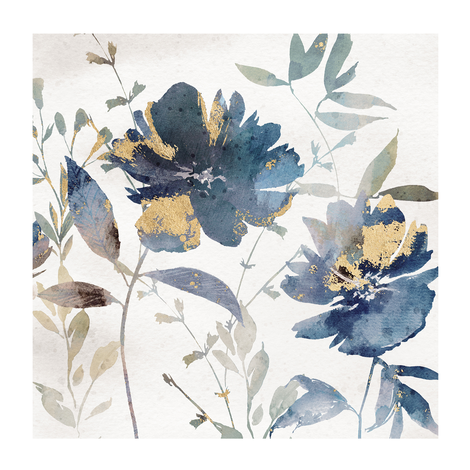 wall-art-print-canvas-poster-framed-Blue Watercolor Florals, Style B , By Nina Blue-1
