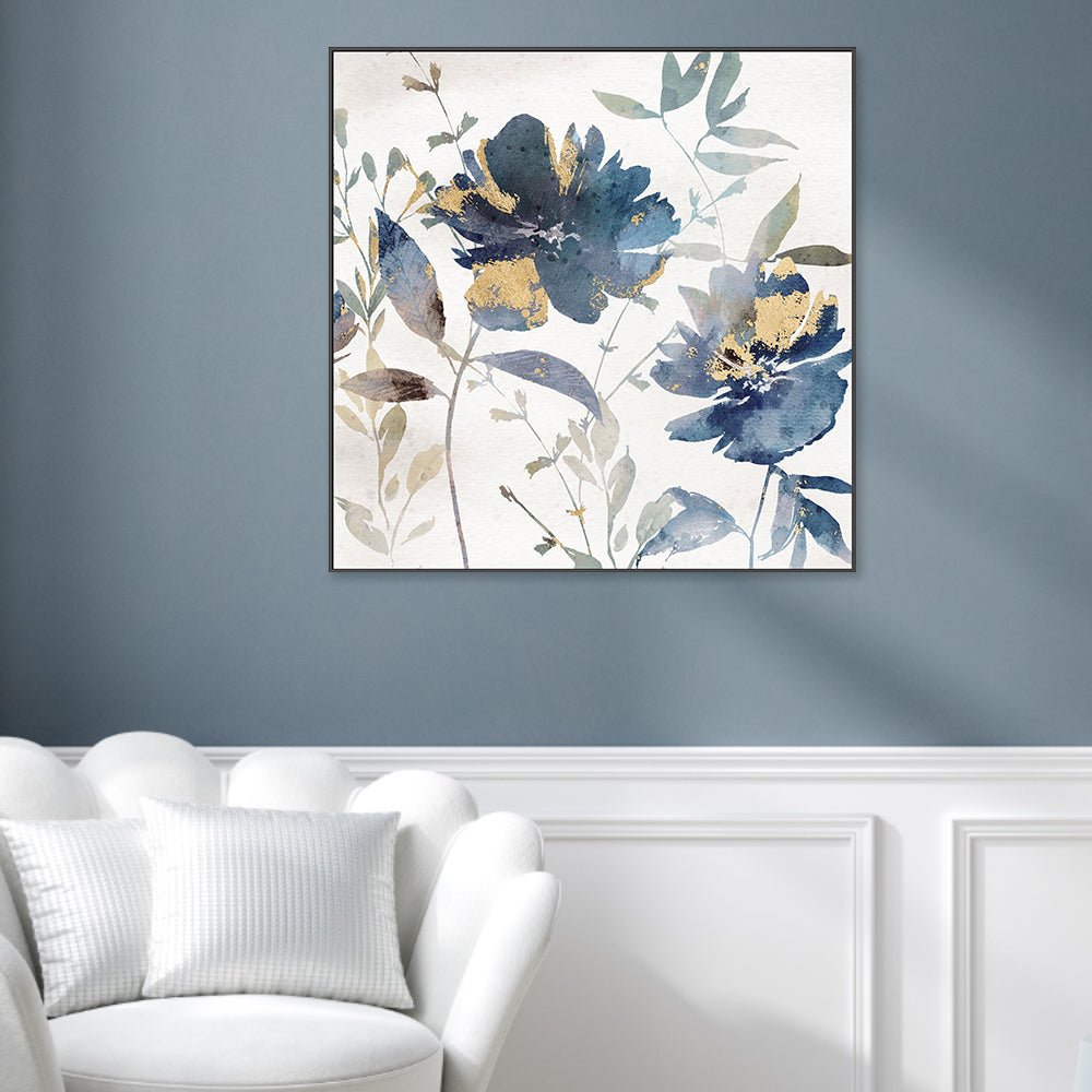 wall-art-print-canvas-poster-framed-Blue Watercolor Florals, Style B , By Nina Blue-2