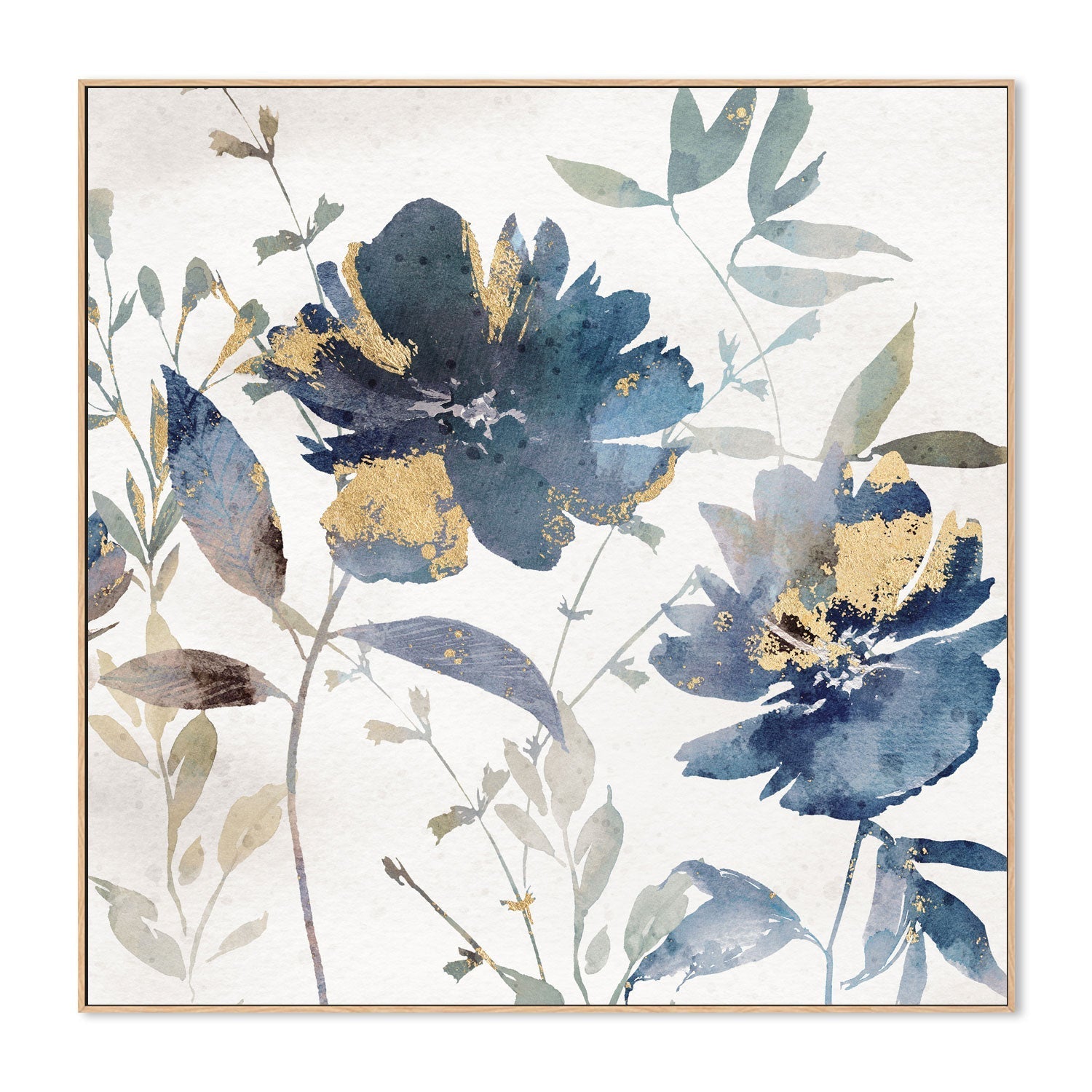 wall-art-print-canvas-poster-framed-Blue Watercolor Florals, Style B , By Nina Blue-4
