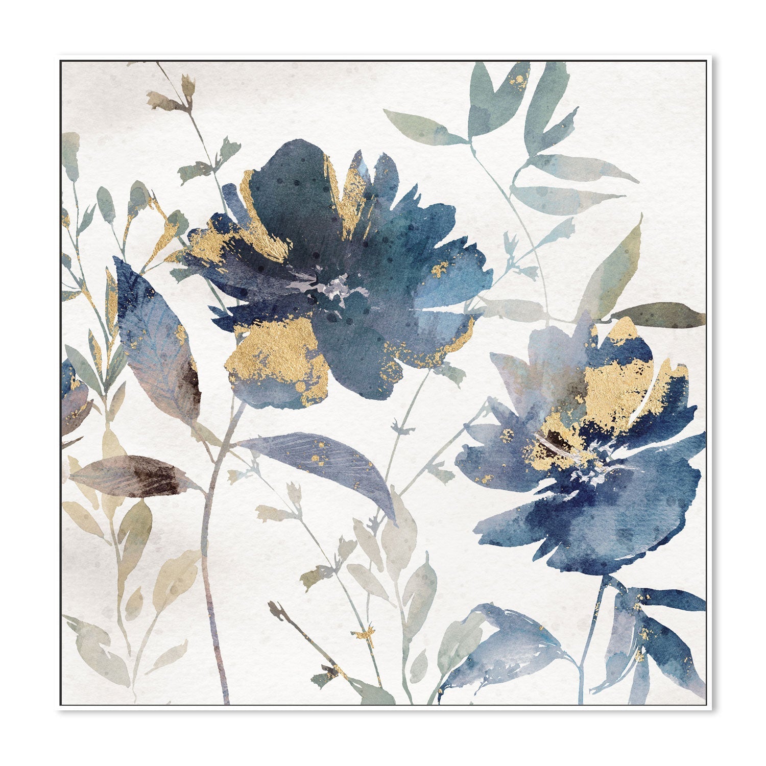 wall-art-print-canvas-poster-framed-Blue Watercolor Florals, Style B , By Nina Blue-5