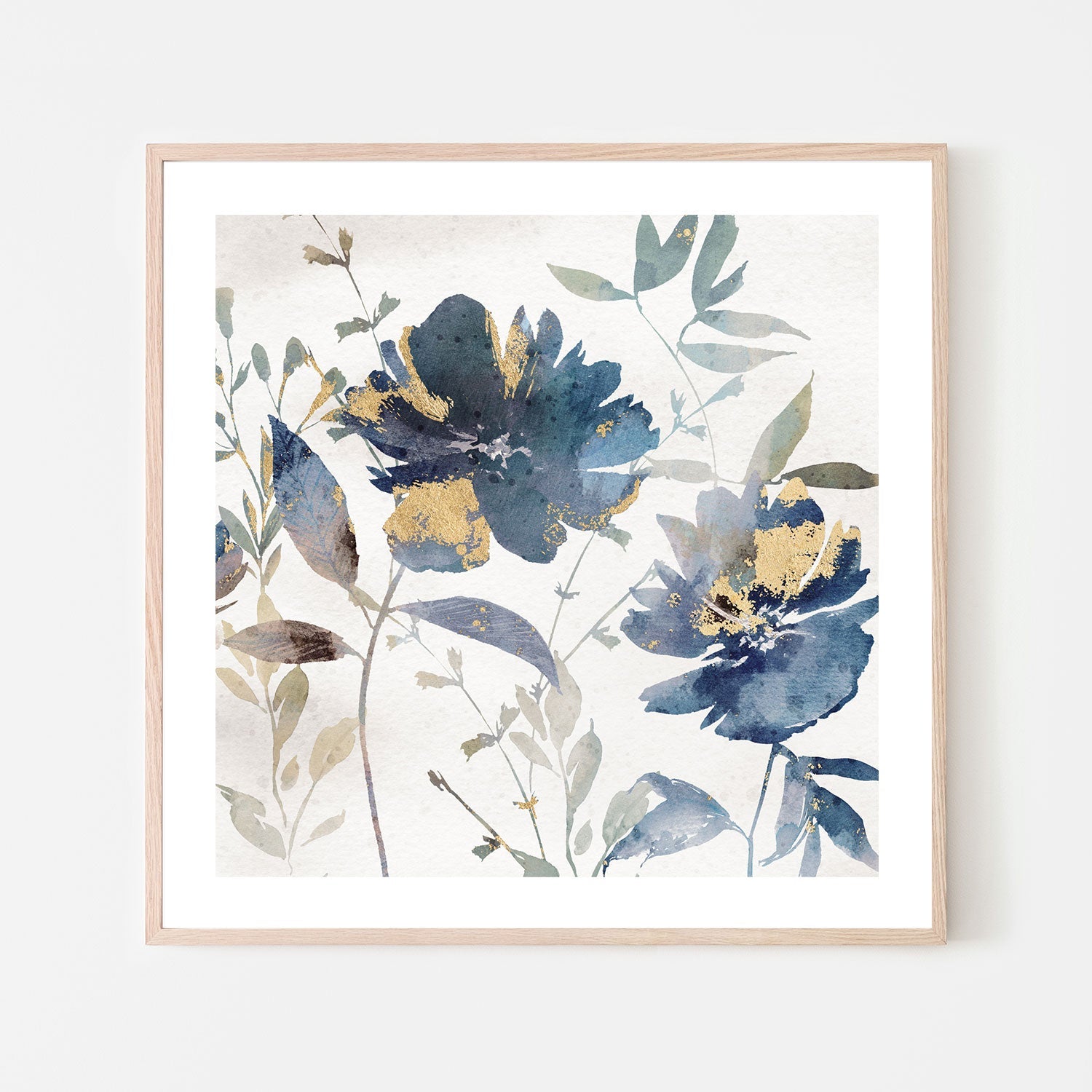 wall-art-print-canvas-poster-framed-Blue Watercolor Florals, Style B , By Nina Blue-6