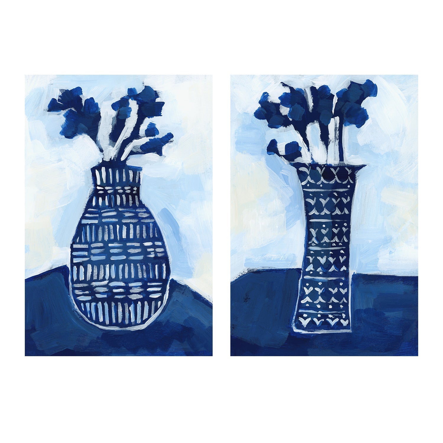 wall-art-print-canvas-poster-framed-Blue & White Florals , Style A & B , Set Of 2 , By Jetty Home-1