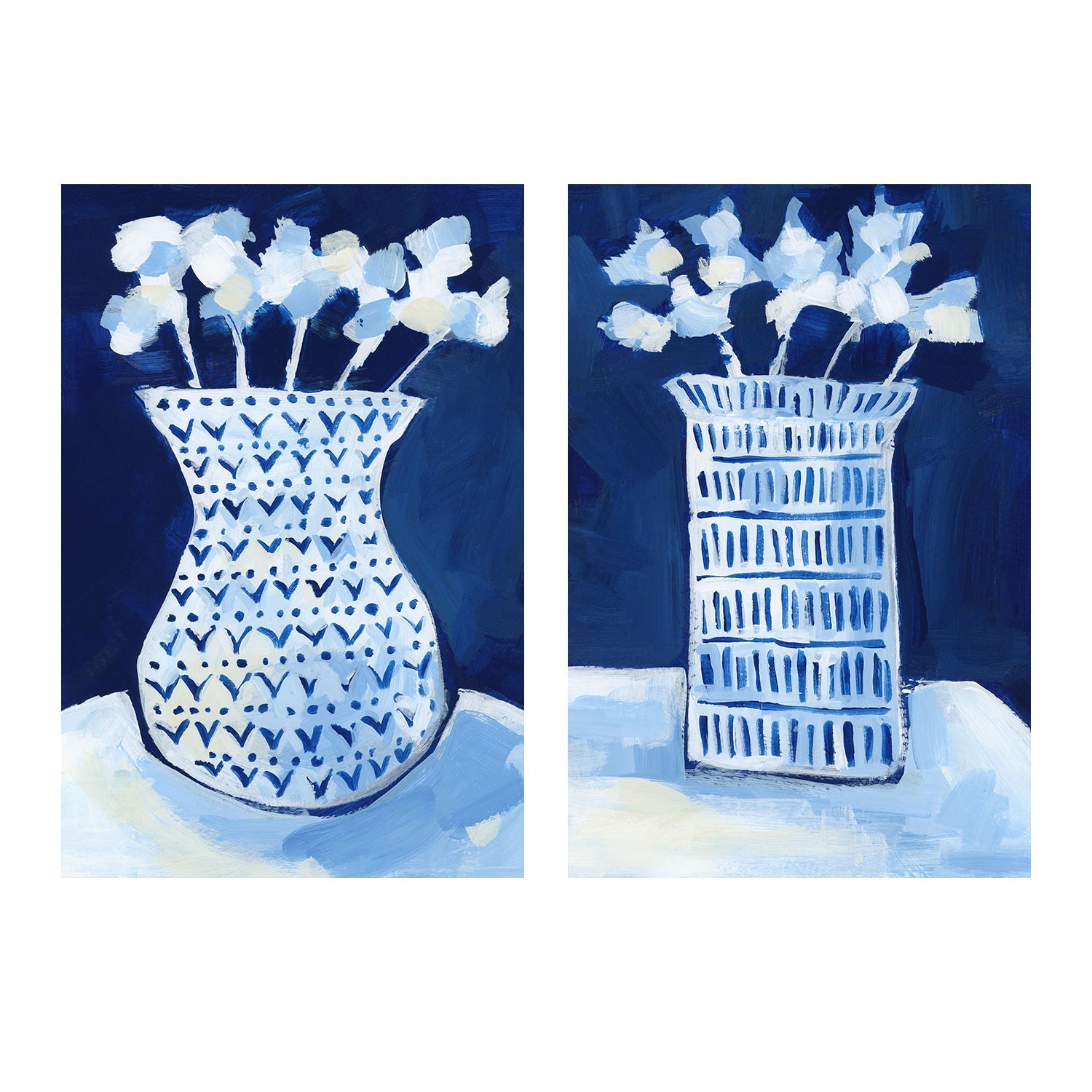 wall-art-print-canvas-poster-framed-Blue & White Florals , Style C & D , Set Of 2 , By Jetty Home-1