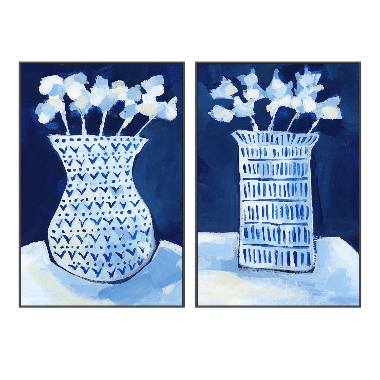 wall-art-print-canvas-poster-framed-Blue & White Florals , Style C & D , Set Of 2 , By Jetty Home-3