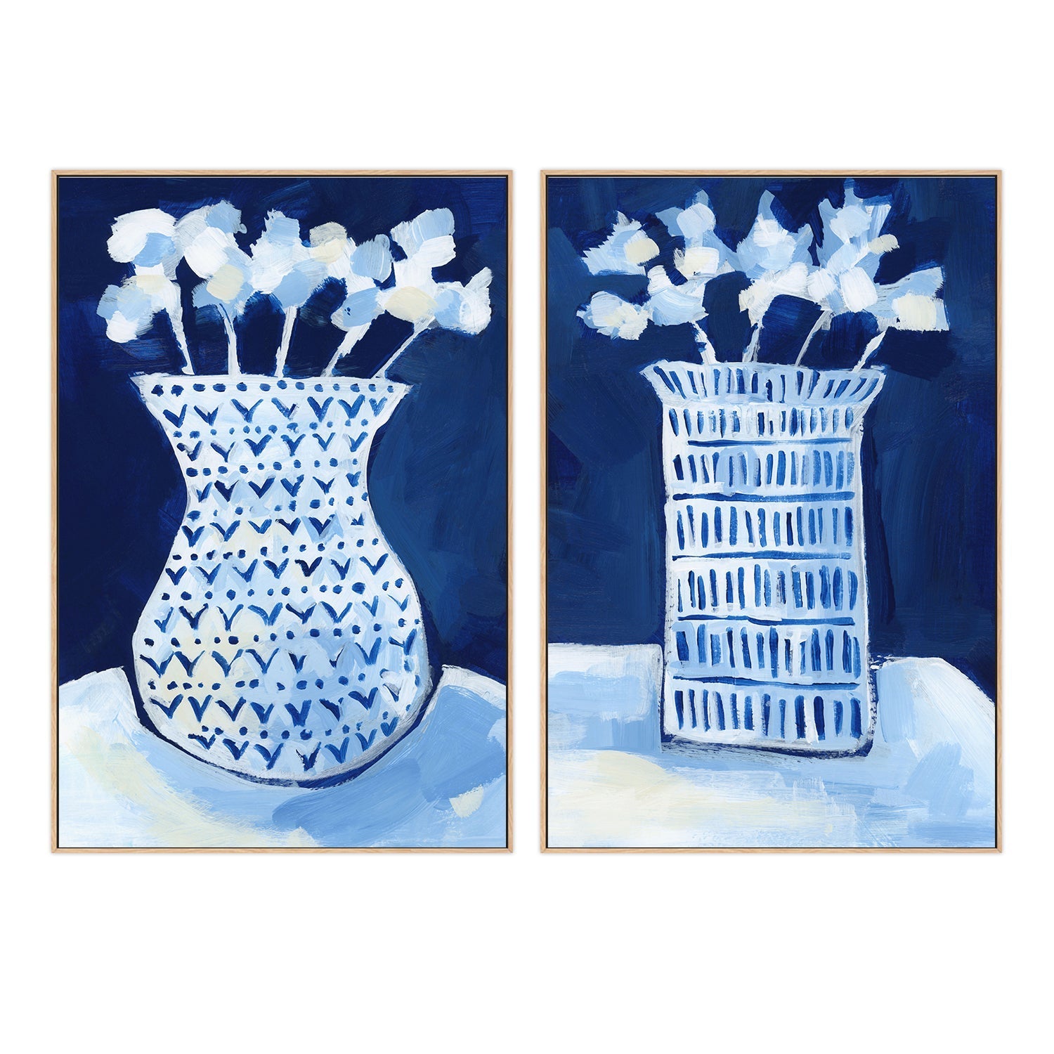 wall-art-print-canvas-poster-framed-Blue & White Florals , Style C & D , Set Of 2 , By Jetty Home-4