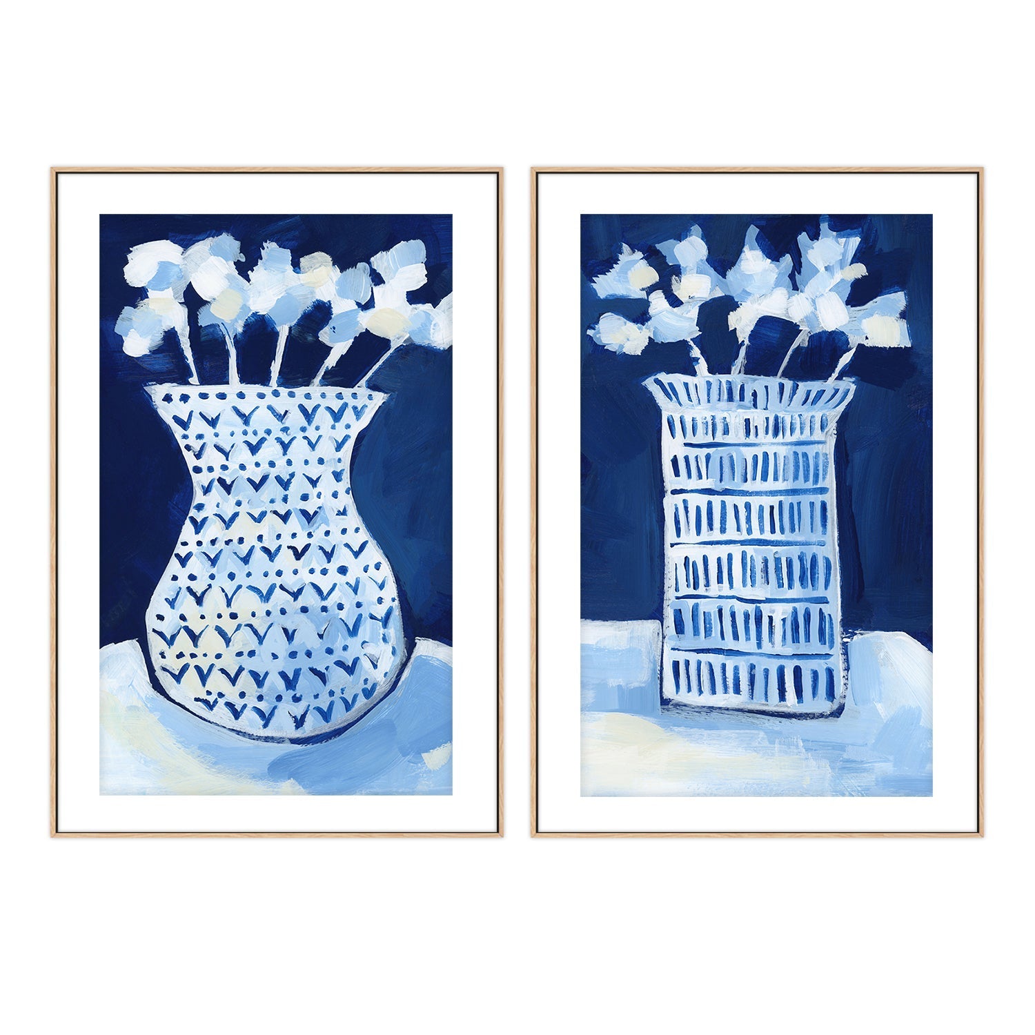 wall-art-print-canvas-poster-framed-Blue & White Florals , Style C & D , Set Of 2 , By Jetty Home-6
