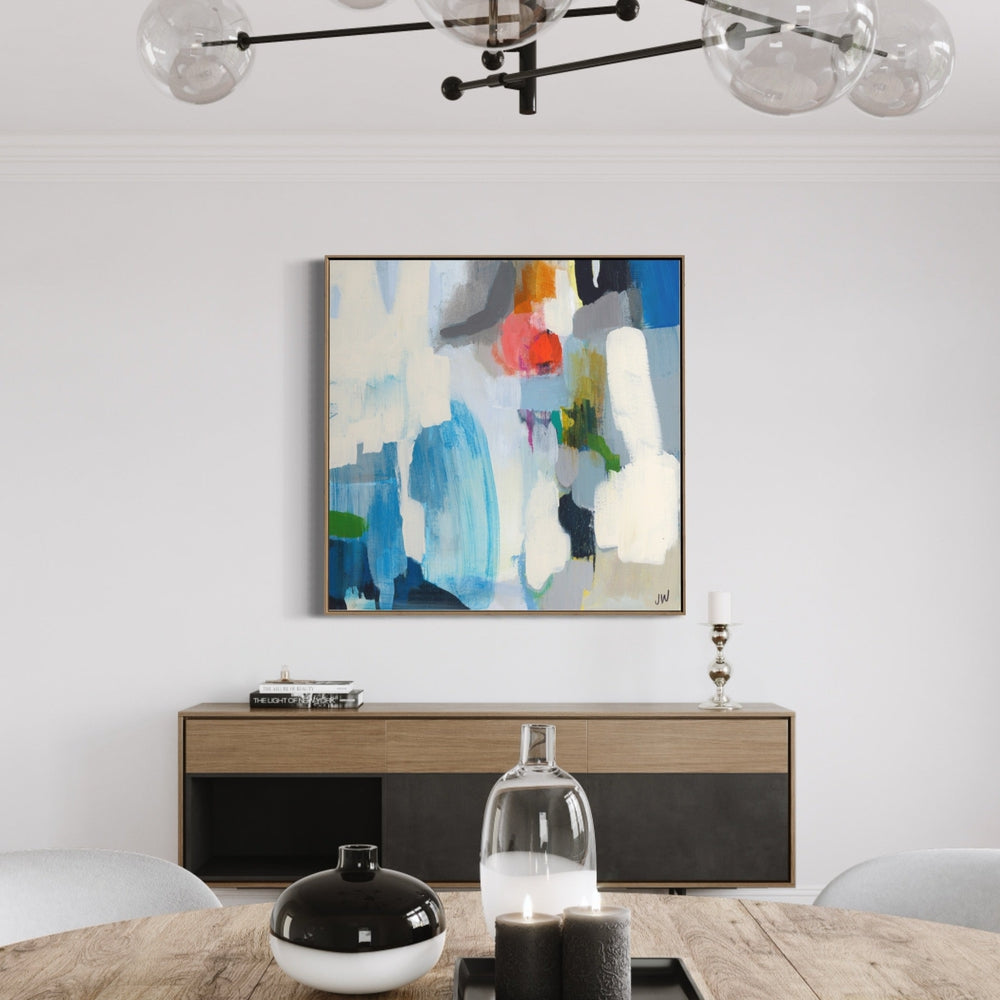 wall-art-print-canvas-poster-framed-Blue, White, Red And Green Abstract-by-Jenny Westenhofer Art-Gioia Wall Art