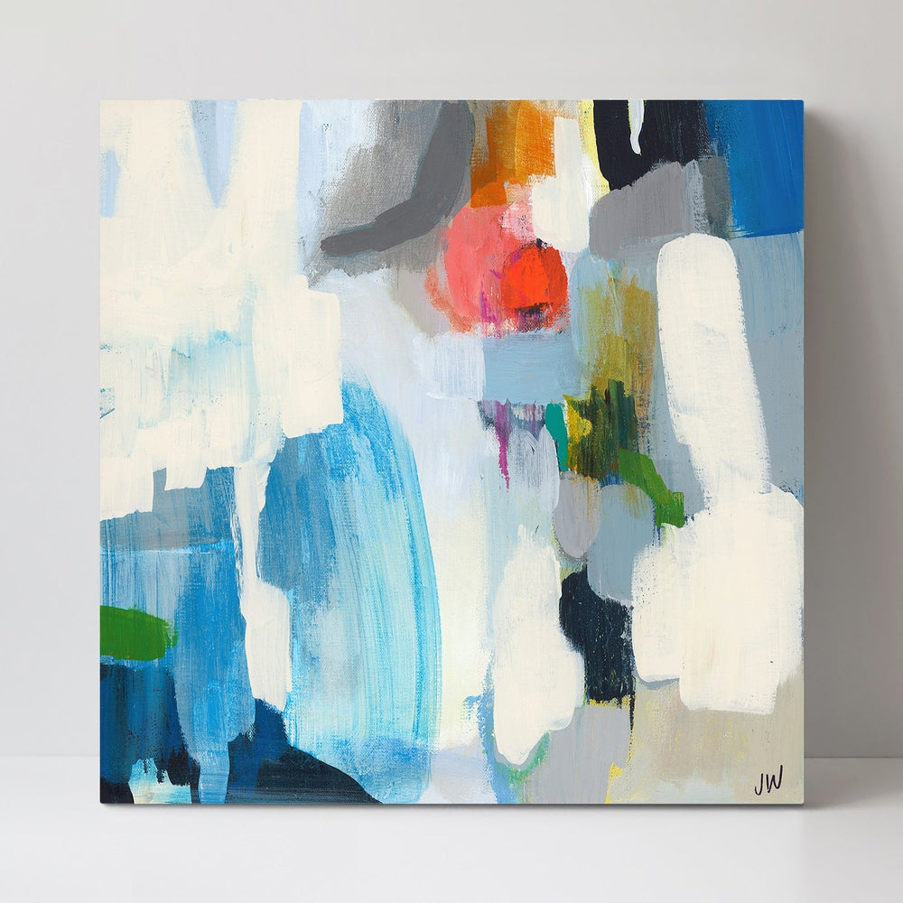 wall-art-print-canvas-poster-framed-Blue, White, Red And Green Abstract-by-Jenny Westenhofer Art-Gioia Wall Art
