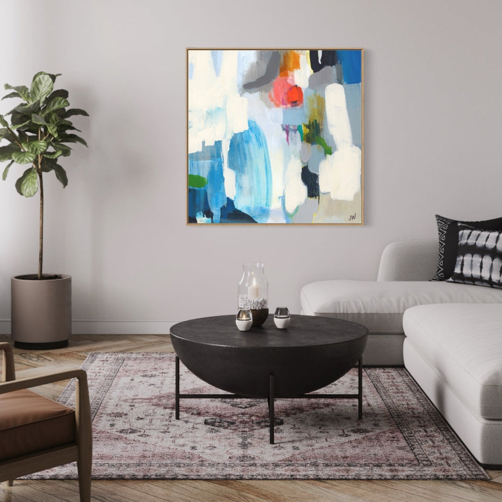 wall-art-print-canvas-poster-framed-Blue, White, Red And Green Abstract-by-Jenny Westenhofer Art-Gioia Wall Art
