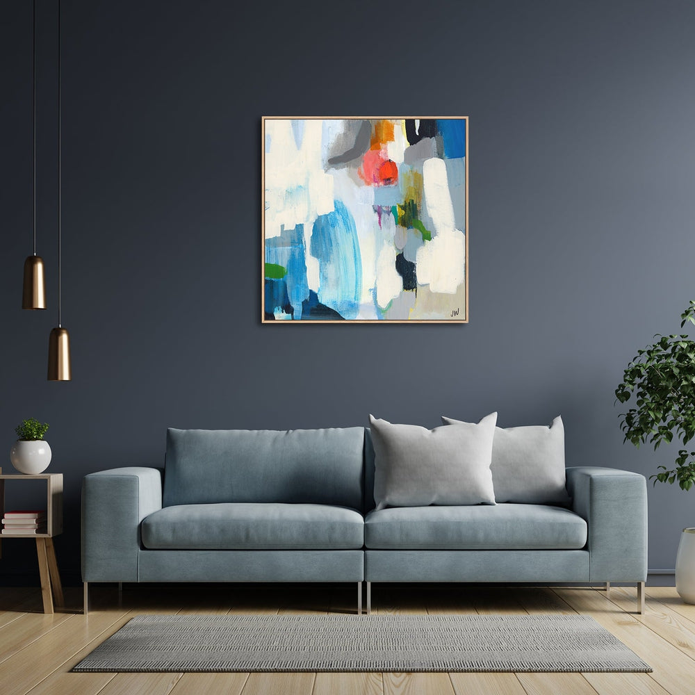 wall-art-print-canvas-poster-framed-Blue, White, Red And Green Abstract-by-Jenny Westenhofer Art-Gioia Wall Art